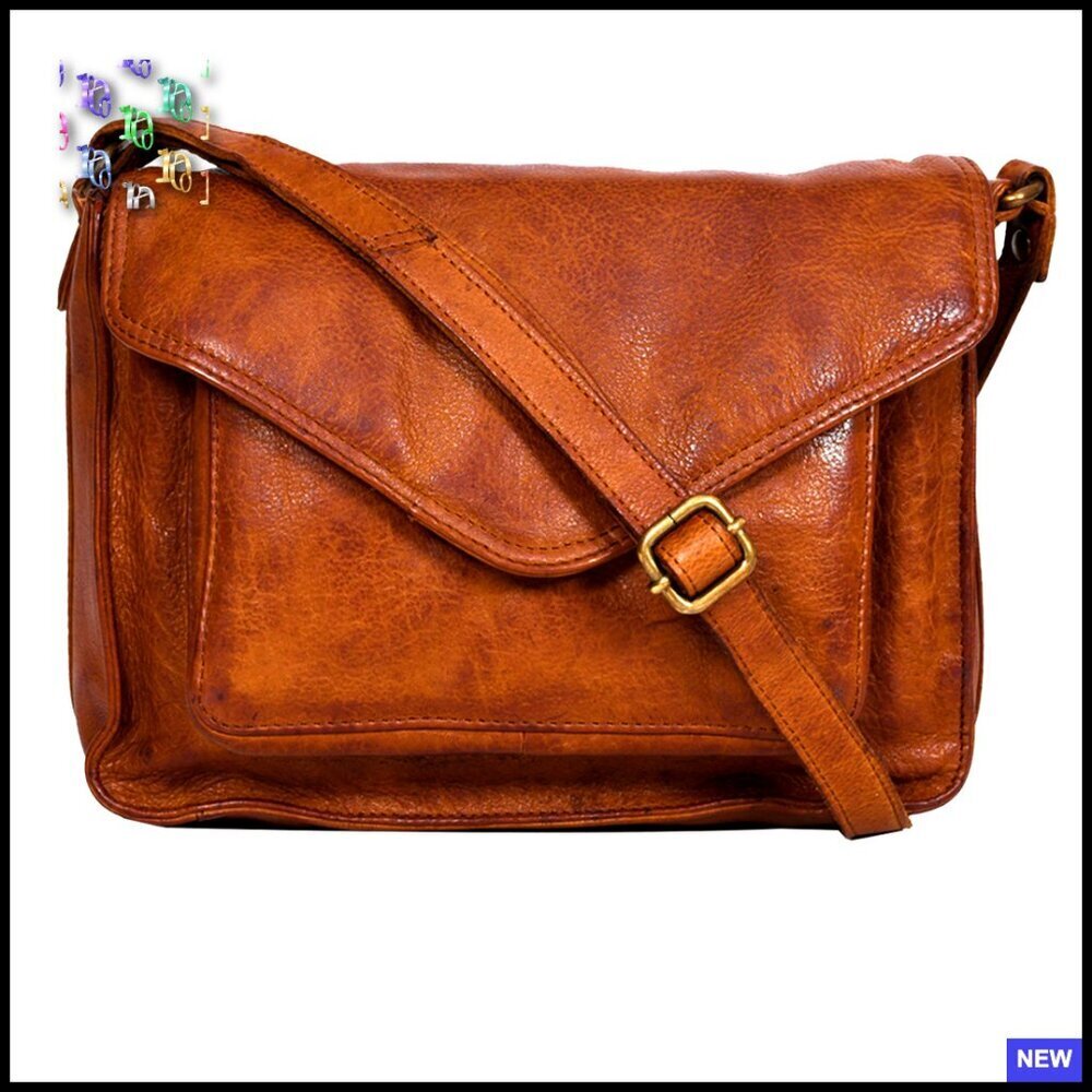 Genuine Leather Crossbody Bag Classic Vintage Baguette Style Adjustable Strap